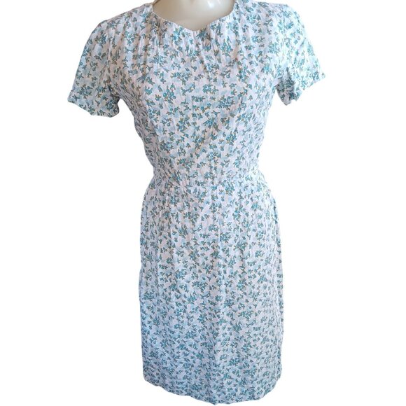 Vintage Women's 6/8 Dress 1960's Country Handmade 1of1 Blue Floral Cottage Day - Picture 1 of 7